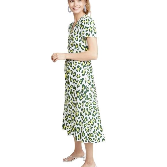 Diane Von Furstenberg Cecelia Summer Leopard Midi Dress size small White Green - Picture 4 of 11
